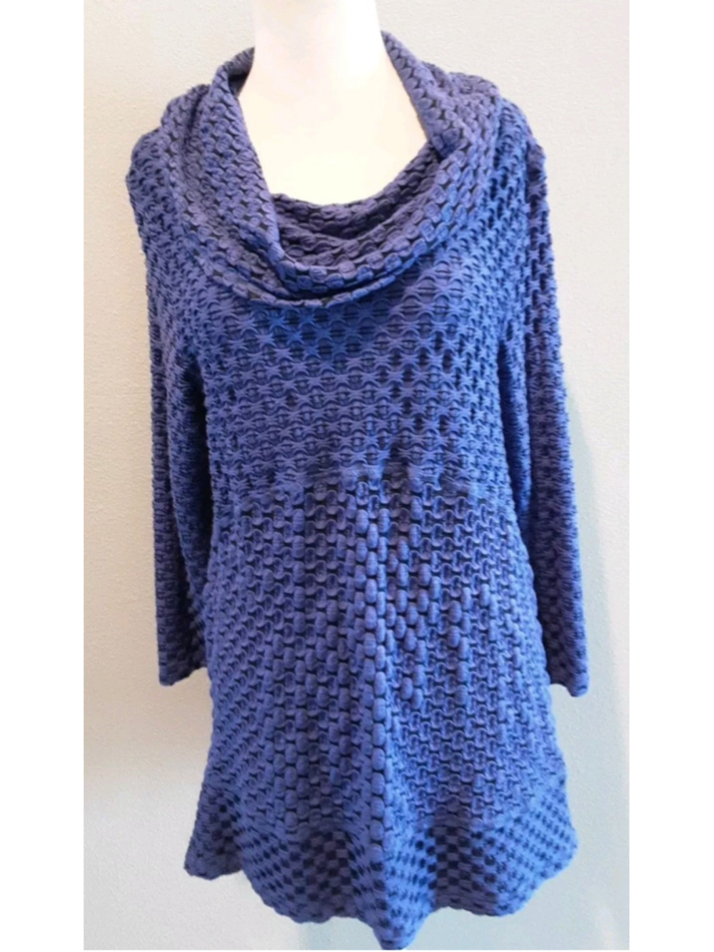 ALI MILES- Royal Blue Tunic Top Cowl Artsy Puckered Rayon Perfect Travel Sz M